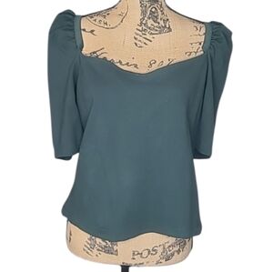 H&M Forest Green Puff Sleeve Top
